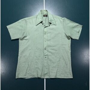Vintage 70s JC PENNEY Towncraft Pennprest Shirt Men's Medium Green Button Up